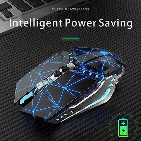 TENMOS T12 Wireless Gaming Mouse Rechargeable, 2.4G Silent Optical Wireless Computer Mice with Changeable LED Light Compatible with Laptop PC, 7 Buttons, 3 Adjustable DPI (Starry Black)